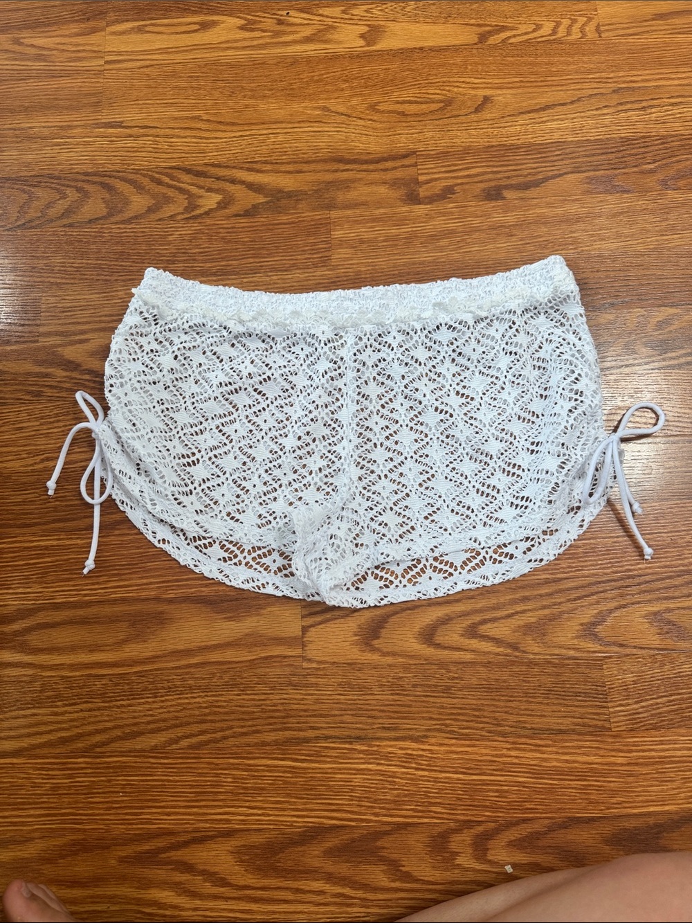 White Crochet Drawstring Beach Coverup Shorts